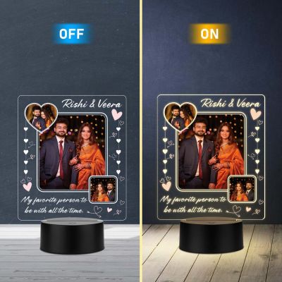 Customized LED Photo Frame Night Lamp Personalized with Picture and Text Romantic Gift for Husband, Wife, Boyfriend, or Girlfriend | Warm White Light & USB Powered